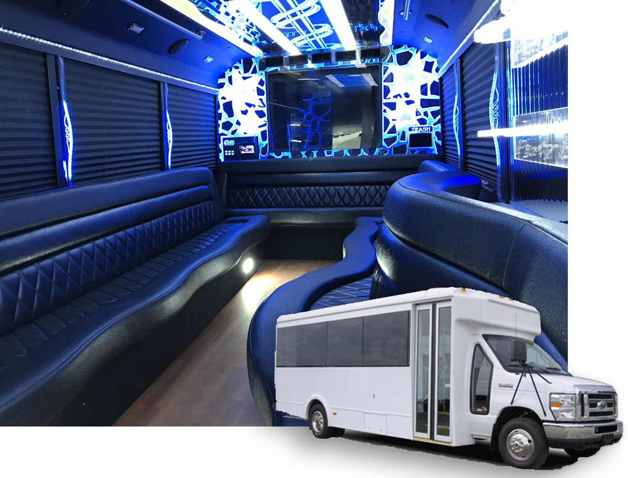 17 pass limo bus interior